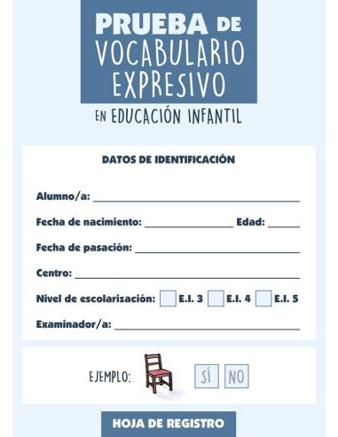 Prueba de vocabulario expresivo · 25 hojas de registro