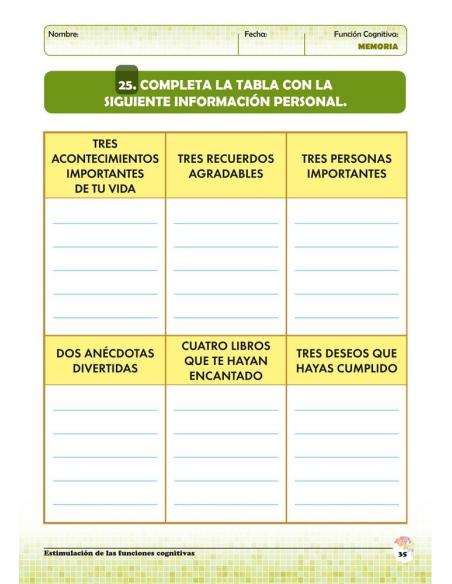 Estimulación de las funciones cognitivas. Nivel 1. Cuaderno 5: Memoria Estimulación de las funciones cognitivas. Nivel 1. Cuaderno 5: Memoria