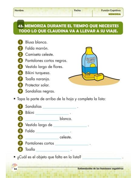 Estimulación de las funciones cognitivas. Nivel 1. Cuaderno 5: Memoria Estimulación de las funciones cognitivas. Nivel 1. Cuaderno 5: Memoria