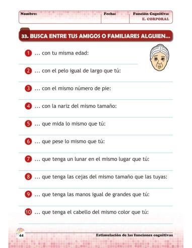Estimulación de las funciones cognitivas. Nivel 1. Cuaderno 6: Esquema corporal