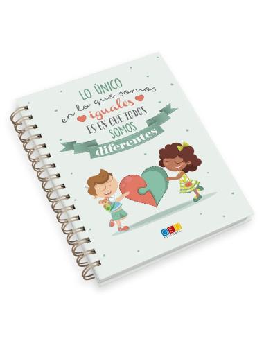 Libreta solidaria "Lo único en lo que somos iguales es en que todos somos diferentes" · A4 · Tapa dura · Libreta Libreta solidaria "Lo único en lo que somos iguales es en que todos somos diferentes" · A4 · Tapa dura · Libreta