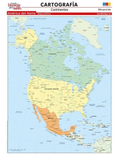 Mapa de América del Norte. Político