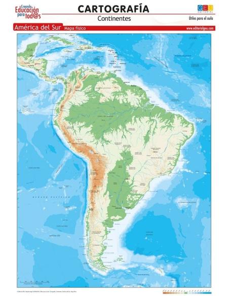 Mapa de América del Sur. Físico