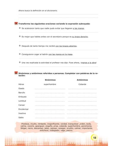 Palabras. Expresión y vocabulario · Nivel 2. Cuaderno 1: El ser humano. Cuerpo y persona