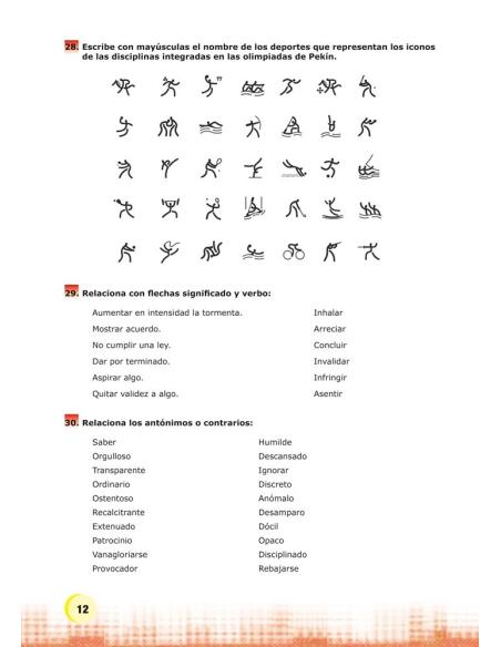 Palabras. Expresión y vocabulario · Nivel 2. Cuaderno 8: Los deportes y el juego Palabras. Expresión y vocabulario · Nivel 2. Cuaderno 8: Los deportes y el juego