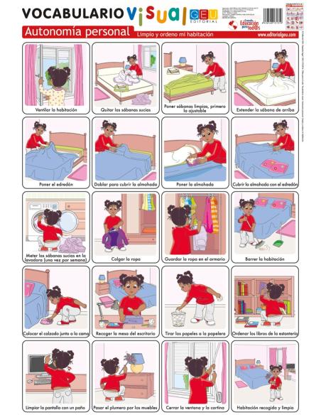 Lámina de vocabulario visual. Autonomía personal: Limpio y ordeno mi habitación