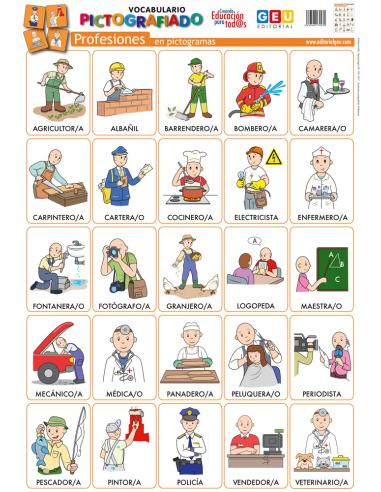 Lámina de vocabulario pictografiado. Profesiones