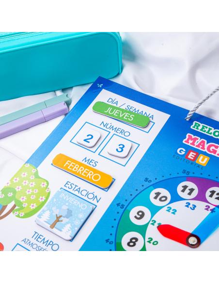Calendario reloj magnético infantil.