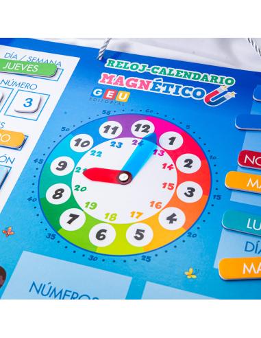 Calendario reloj magnético infantil.