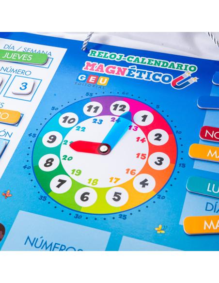 Calendario reloj magnético infantil.