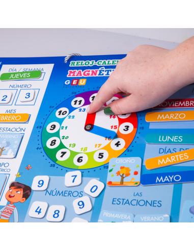 Calendario reloj magnético infantil.