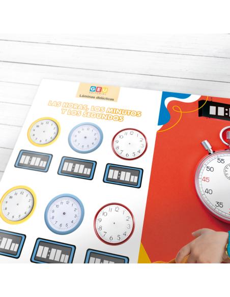 Láminas didácticas. Las horas, los minutos y segundos