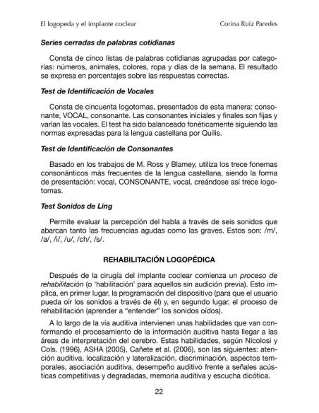 Manual de intervención logopédica en implantes cocleares en adultos Manual de intervención logopédica en implantes cocleares en adultos