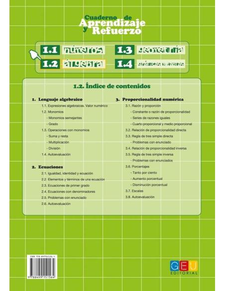 Cuaderno de aprendizaje y refuerzo 1.2: Álgebra